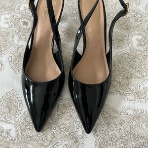 Franco Sarto Black Patent Pointed Slingback Heels